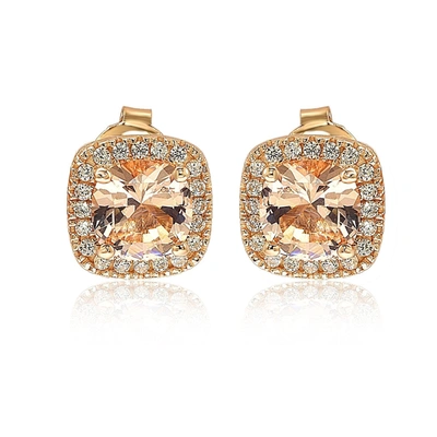 SUZY LEVIAN ROSE STERLING SILVER CUSHION CUT MORGANITE CUBIC ZIRCONIA HALO STUDS