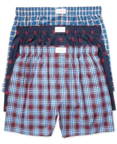 TOMMY HILFIGER MEN'S 3 PACK WOVEN COTTON BOXERS
