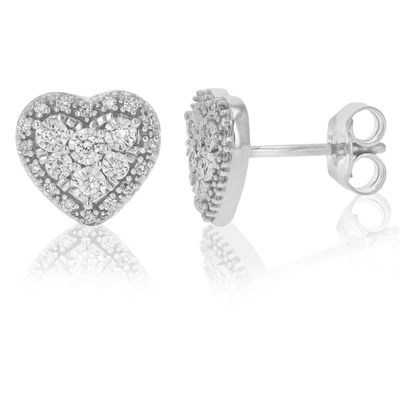 VIR JEWELS 1/4 CTTW LAB GROWN DIAMOND HEART STUD EARRINGS .925 STERLING SILVER PRONG SET