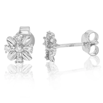 VIR JEWELS 1/5 CTTW ROUND LAB GROWN DIAMOND STUD EARRINGS FLOWER SHAPED .925 STERLING SILVER PRONG SET