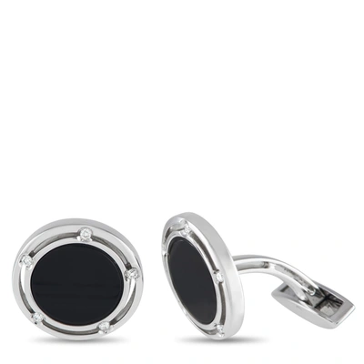 DAMIANI 18K WHITE GOLD DIAMOND AND ONYX CUFFLINKS