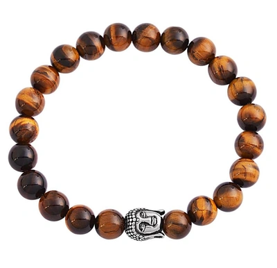 STEPHEN OLIVER TIGER EYE BUDDHA BRACELET IN SILVER