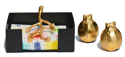 VIBHSA UNIQUE NAPKIN HOLDER AND SALT & PEPPER SHAKERS SET (GOLDEN)
