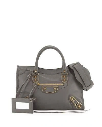 BALENCIAGA CLASSIC METALLIC EDGE CITY SMALL TOTE BAG, NEUTRAL