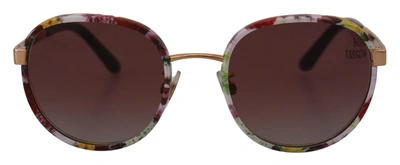 DOLCE & GABBANA DOLCE & GABBANA GOLD FLOWER PRINT METAL ROUND SHADES DG2227J WOMEN'S SUNGLASSES