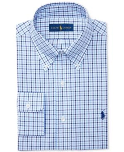 POLO RALPH LAUREN MEN'S CLASSIC/REGULAR FIT PINPOINT CORNFLOWER CHECKED OXFORD DRESS SHIRT