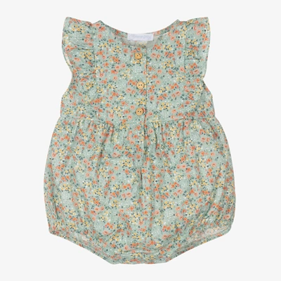 LARANJINHA BABY GIRLS AQUA GREEN FLORAL PRINT SHORTIE