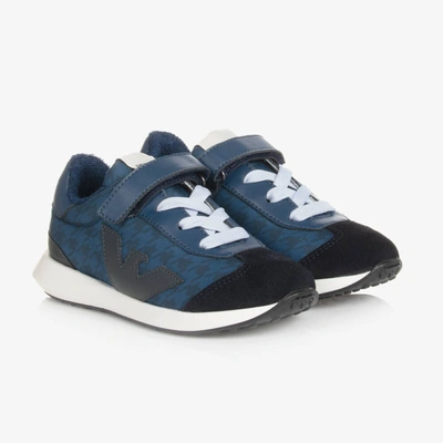 EMPORIO ARMANI BOYS BLUE HOUNDSTOOTH VELCRO TRAINERS