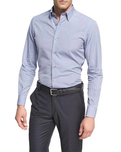 ERMENEGILDO ZEGNA CHECK COTTON DRESS SHIRT, MEDIUM GRAY/WHITE/NAVY