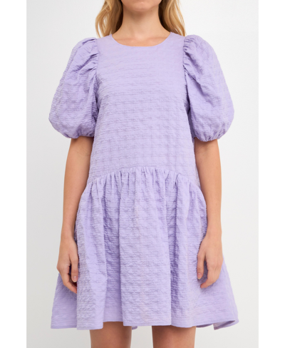 ENGLISH FACTORY WOMEN'S BACK TIE JACQUARD PUFF DRESS