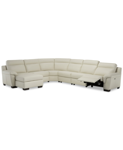 FURNITURE JULIUS II 6-PC. LEATHER CHAISE SECTIONAL SOFA WITH 1 POWER RECLINER, POWER HEADREST & USB POWER OUTL