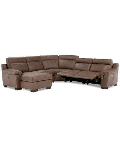 FURNITURE JULIUS II 5-PC. LEATHER CHAISE SECTIONAL SOFA WITH 2 POWER RECLINERS, POWER HEADRESTS & USB POWER OU