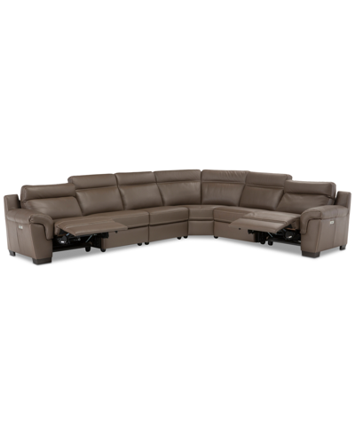 FURNITURE JULIUS 150" II 6-PC. LEATHER SECTIONAL SOFA WITH 2 POWER RECLINERS, POWER HEADRESTS & USB POWER OUTL