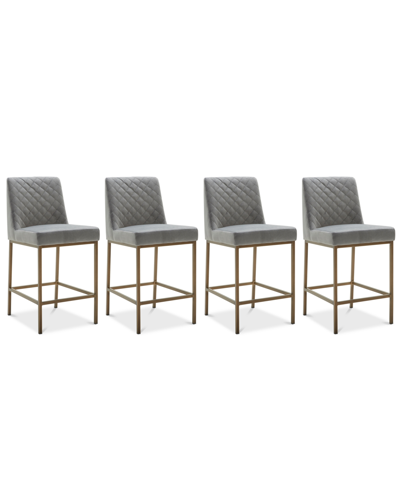 FURNITURE CAMBRIDGE VELVET STOOL, 4-PC. SET (4 GREY COUNTER STOOLS)