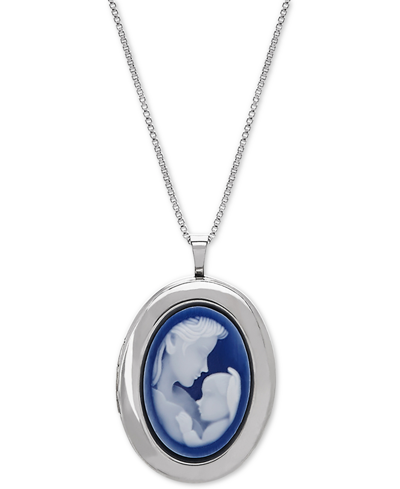 MACY'S MOTHER & INFANT CAMEO LOCKET 18" PENDANT NECKLACE IN STERLING SILVER