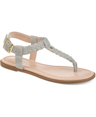 JOURNEE COLLECTION WOMEN'S GENEVIVE BRAIDED T-STRAP FLAT SANDALS
