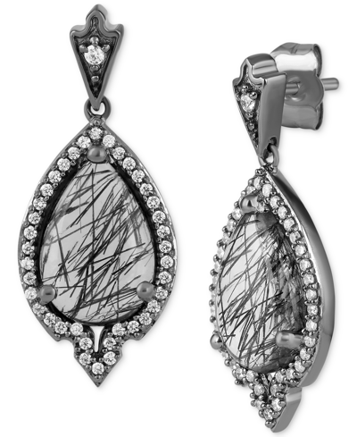 ENCHANTED DISNEY FINE JEWELRY RUTILE QUARTZ (4 CT. T.W.) & DIAMOND (1/3 CT. T.W.) MALEFICENT VILLAINS DROP EARRINGS IN BLACK RHODI