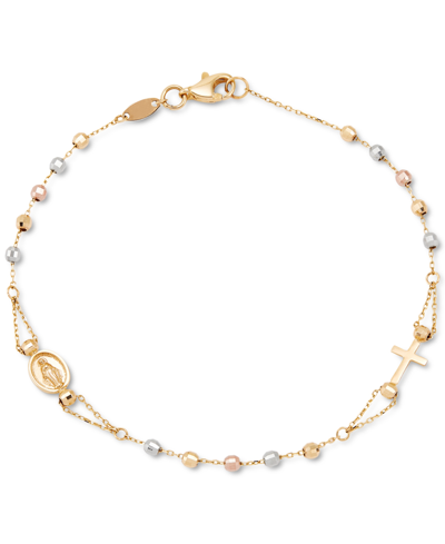 MACY'S TRICOLOR ROSARY BRACELET IN 10K GOLD, WHITE GOLD, & ROSE GOLD