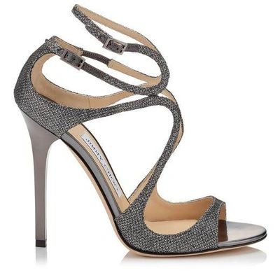 JIMMY CHOO LANCE ANTHRACITE LAMÉ GLITTER SANDALS