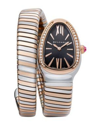 BVLGARI WOMEN'S SERPENTI TUBOGAS ROSE GOLD, STAINLESS STEEL & DIAMOND SINGLE TWIST WATCH