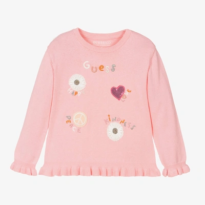 GUESS GIRLS PINK COTTON KNIT SWEATER