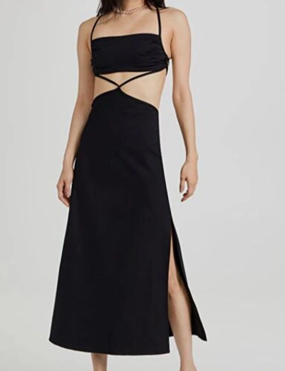 PORT DE BRAS $295 PORT DE BRAS WOMEN'S BLACK SOLID ST BARTS STRAPPY MIDI DRESS SIZE LARGE