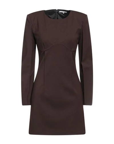 PATRIZIA PEPE PATRIZIA PEPE WOMAN MINI DRESS DARK BROWN SIZE 8 POLYESTER, VIRGIN WOOL, ELASTANE