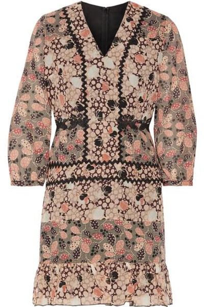 ANNA SUI EMBELLISHED PRINTED SILK-CHIFFON AND COTTON-BLEND VOILE MINI DRESS