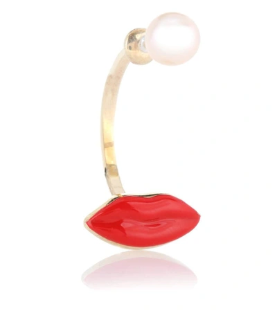 DELFINA DELETTREZ LIPS PIERCING YELLOW GOLD AND PEARL EARRING