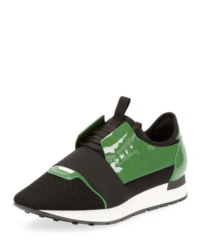 BALENCIAGA MEN'S PATENT RACE RUNNER MESH & LEATHER SNEAKERS