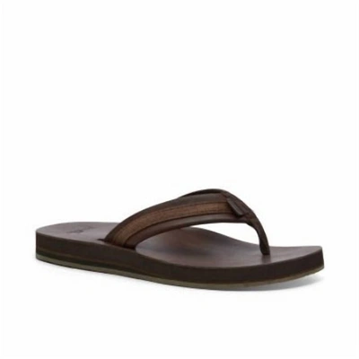 SANUK Men's Hullsome Leather St Hemp Flip Flop In Dark Brown