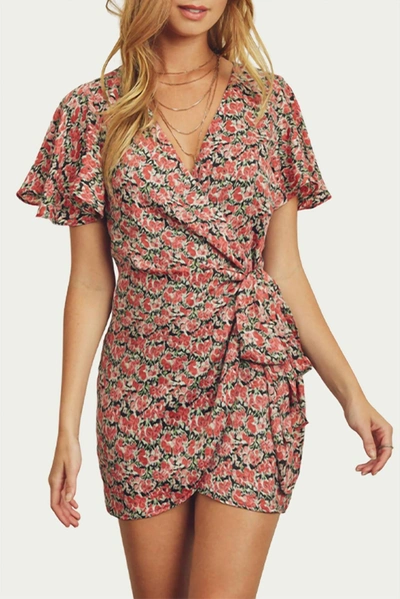 DRESS FORUM FLORAL-PRINT SATIN WRAP MINI DRESS IN MULTI