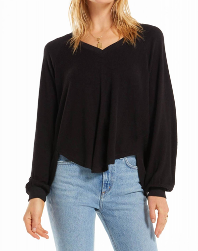 Z SUPPLY PLIRA MARLED V-NECK PULLOVER IN BLACK
