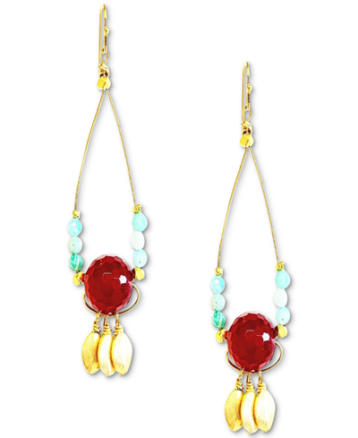 MINU JEWELS GOLD-TONE RED JADE & AMAZONITE BEADED CHANDELIER EARRINGS