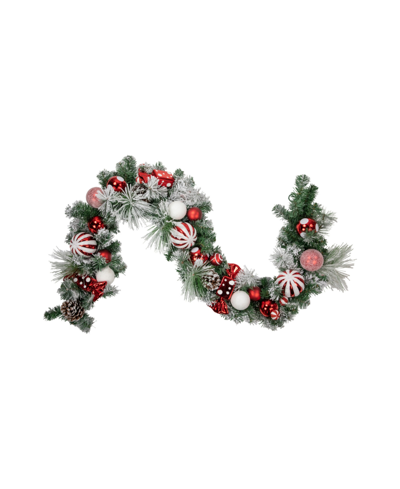 NORTHLIGHT 6' FLOCKED PINE ARTIFICIAL CHRISTMAS GARLAND WITH CANDY ORNAMENTS AND PINECONES