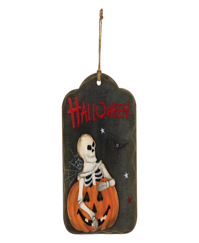 NORTHLIGHT 9.75" SKELETON AND JACK-O'-LANTERN HALLOWEEN WALL SIGN