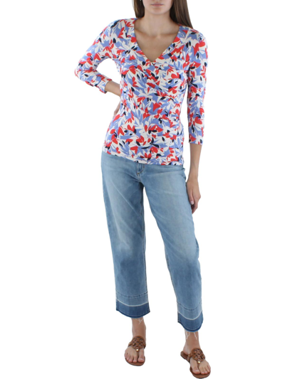 RALPH LAUREN WOMENS PRINTED FAUX-WRAP PULLOVER TOP