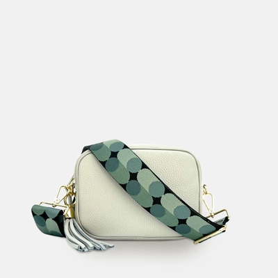 APATCHY LONDON Light Grey Leather Crossbody Bag With Pistachio Pills Strap