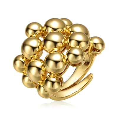 RACHEL GLAUBER RG 14K YELLOW GOLD PLATED BEAD BALL CLUSTER BOUQUET ADJUSTABLE STATEMENT RING