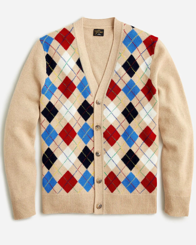 JCREW J. CREW MEN'S LIMITED-EDITION CASHMERE CARDIGAN SWEATER HEATHER STRAW ARGYLE