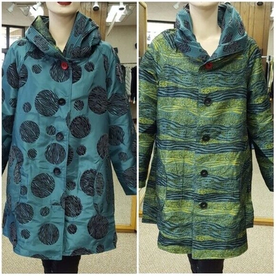 UBU UBU REVERSIBLE FLOCKED RAINCOAT; DOTS TO ZEBRA