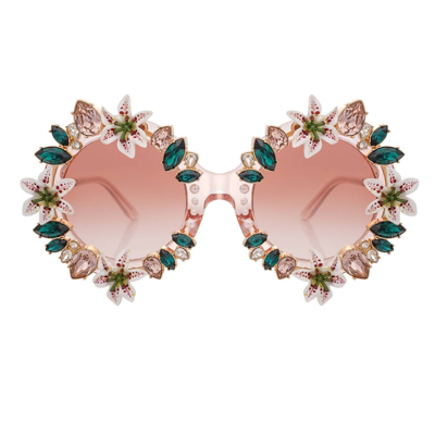 DOLCE & GABBANA DOLCE & GABBANA LILY FLOWER CRYSTAL PEARL SUNGLASSES PINK GOLD DG4369 12736