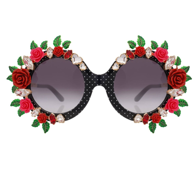 DOLCE & GABBANA DOLCE & GABBANA ROSE FLOWER CRYSTAL PEARL SUNGLASSES PINK BLACK DG4367 12739