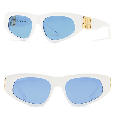BALENCIAGA BALENCIAGA DYNASTY 0095 WHITE BLUE 004 FASHION BB LOGO NARROW SUNGLASSES BB0095S