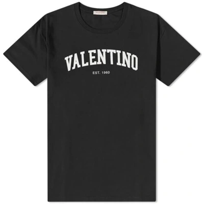 VALENTINO VALENTINO GARAVANI MEN COTTON T-SHIRT SHORT SLEEVE CREW NECK WHITE LOGO BLACK