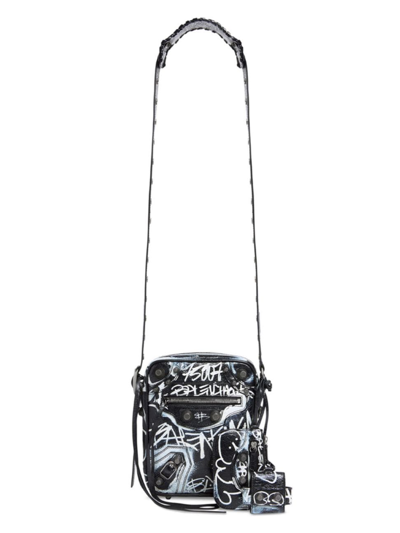 BALENCIAGA MEN'S LE CAGOLE MEN CROSSBODY BAG GRAFFITI