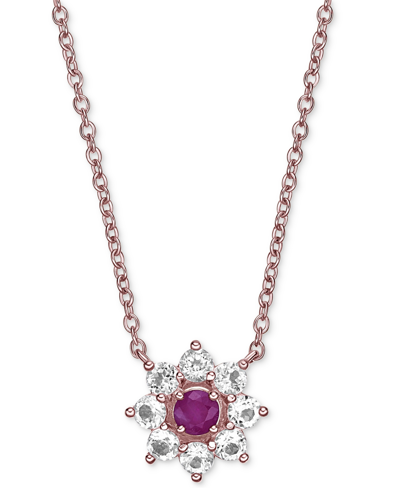 MACY'S EMERALD (1/4 CT. T.W.) & WHITE TOPAZ (7/8 CT. T.W.) FLOWER 18" PENDANT NECKLACE IN GOLD-PLATED STERL