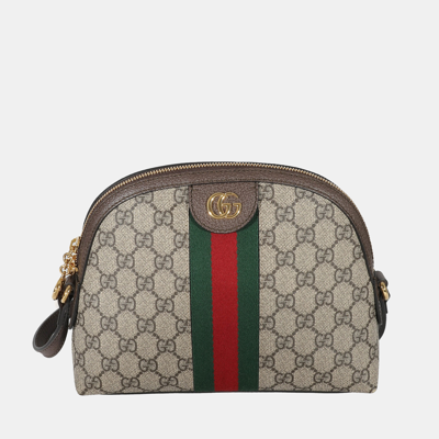 GUCCI BEIGE CANVAS GG SUPREME WEB SMALL OPHIDIA DOME SHOULDER BAG