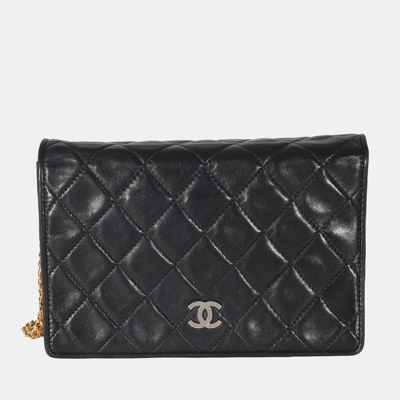 CHANEL BLACK LAMBSKIN MULTI CHAIN FLAP BAG