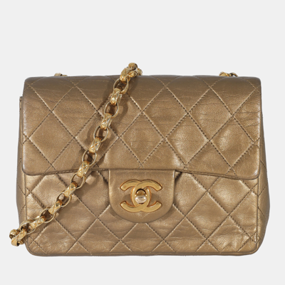 CHANEL VINTAGE QUILTED METALLIC GOLD LEATHER CHAIN MINI FLAP BAG